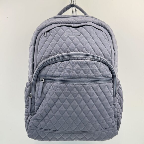 Vera Bradley Essential Large Backpack Gray Quilted Polka Dot Lining Zip Pockets - Picture 1 of 16